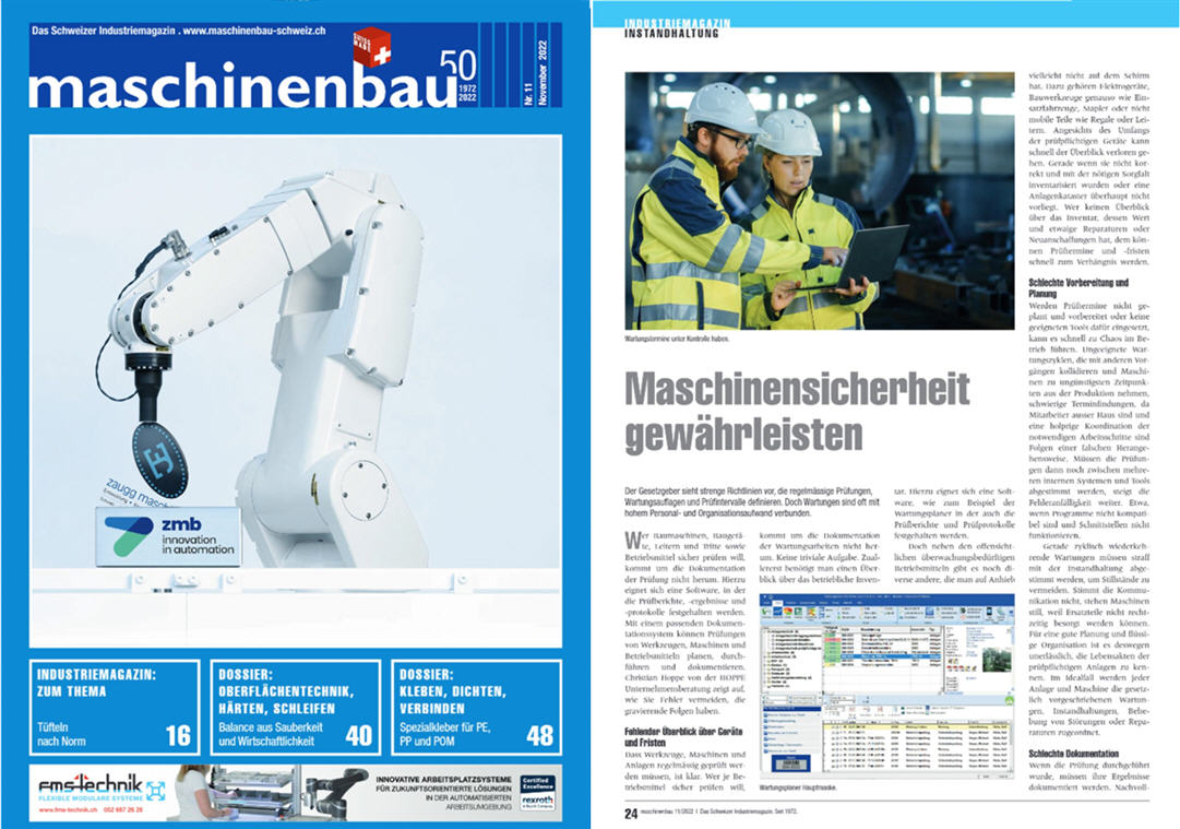 Maschinenbau Schweiz Nov/22. Maschinensicherheit gewhrleisten Inventar-Software Wartungsplaner Schweiz